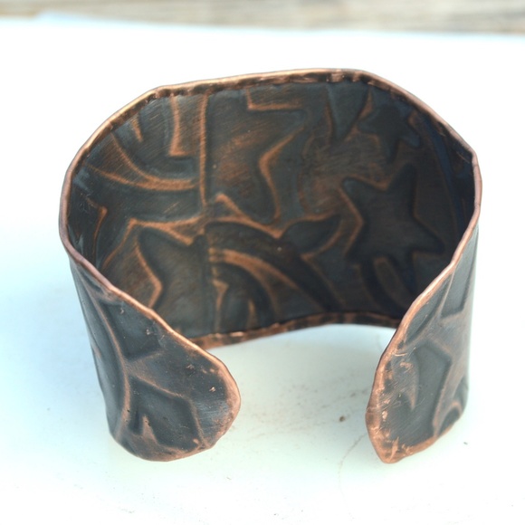 Solid Copper Stars Wide Cuff Bracelet Boho Rustic Star Handmade Bohemian Custom - Picture 9 of 10